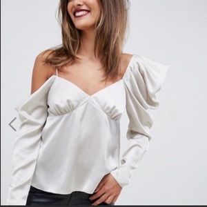 ASOS long sleeve one shoulder drape sleeve satin
